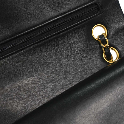 Chanel 1991-1994 Black Lambskin Medium Classic Double Flap Shoulder Bag