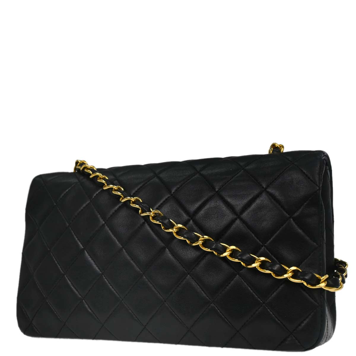 Chanel 1989-1991 Black Lambskin Turnlock Small Full Flap Shoulder Bag