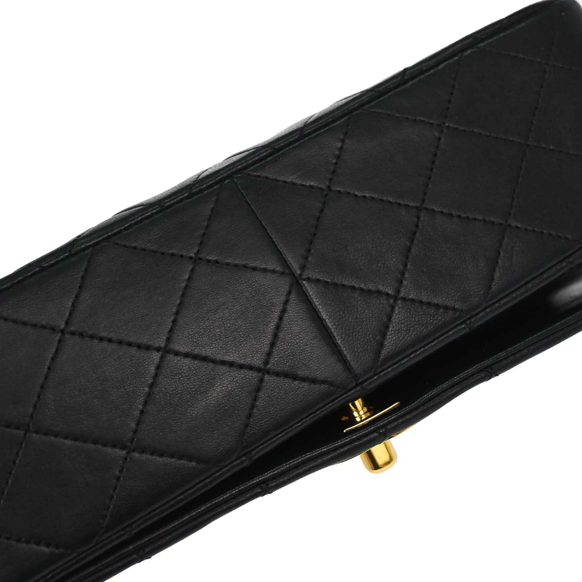 Chanel 1989-1991 Black Lambskin Turnlock Small Full Flap Shoulder Bag