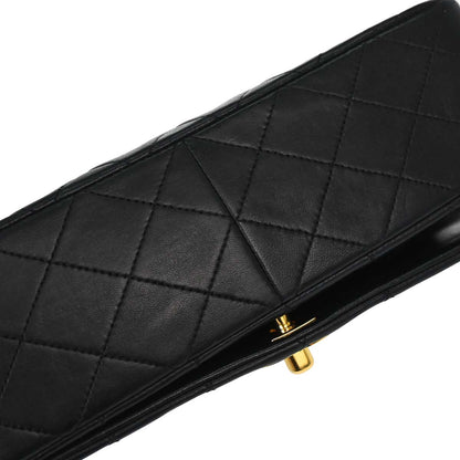 Chanel 1989-1991 Black Lambskin Turnlock Small Full Flap Shoulder Bag