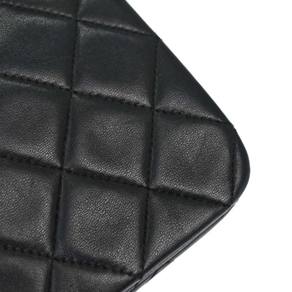 Chanel 1989-1991 Black Lambskin Turnlock Small Full Flap Shoulder Bag
