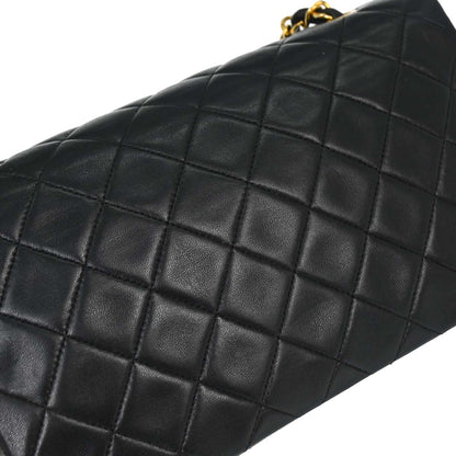 Chanel 1989-1991 Black Lambskin Turnlock Small Full Flap Shoulder Bag