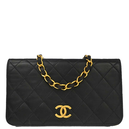 Chanel 1996-1997 Black Lambskin Pushlock Mini Full Flap Shoulder Bag