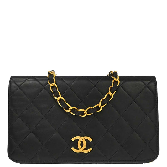 Chanel Black Lambskin Pushlock Mini Full Flap Shoulder Bag