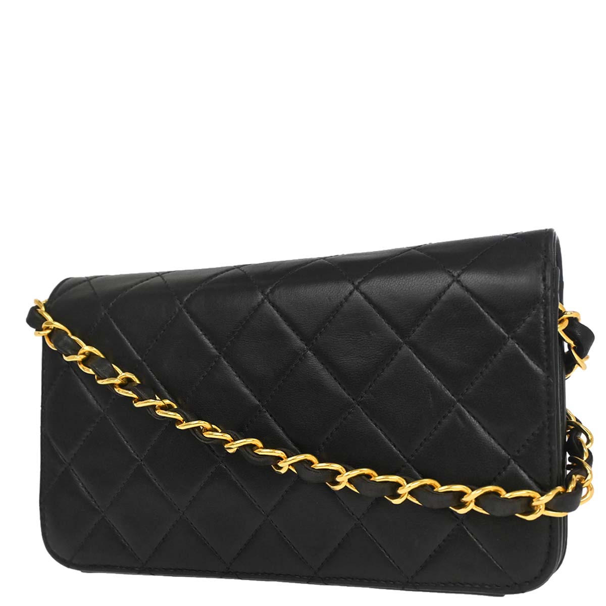 Chanel 1996-1997 Black Lambskin Pushlock Mini Full Flap Shoulder Bag
