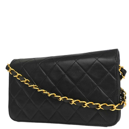 Chanel 1996-1997 Black Lambskin Pushlock Mini Full Flap Shoulder Bag