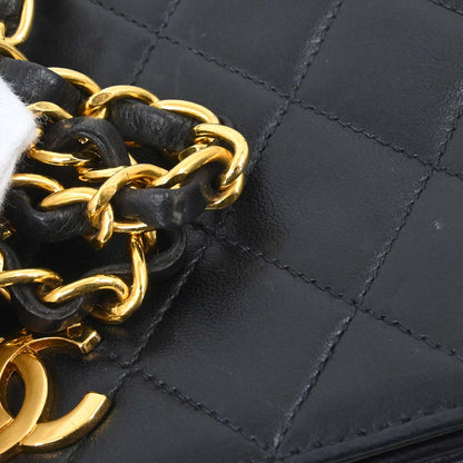 Chanel 1996-1997 Black Lambskin Pushlock Mini Full Flap Shoulder Bag