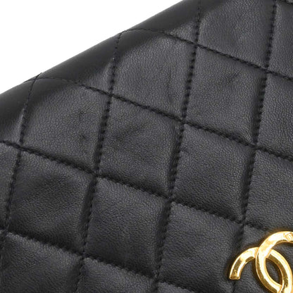 Chanel 1996-1997 Black Lambskin Pushlock Mini Full Flap Shoulder Bag