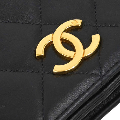 Chanel 1996-1997 Black Lambskin Pushlock Mini Full Flap Shoulder Bag