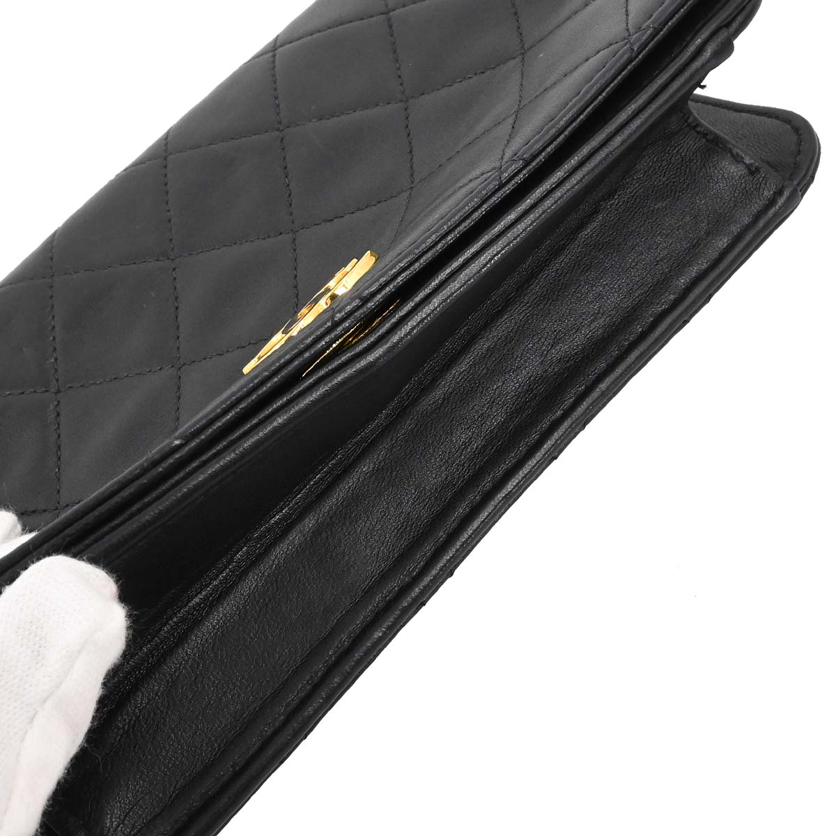 Chanel 1996-1997 Black Lambskin Pushlock Mini Full Flap Shoulder Bag