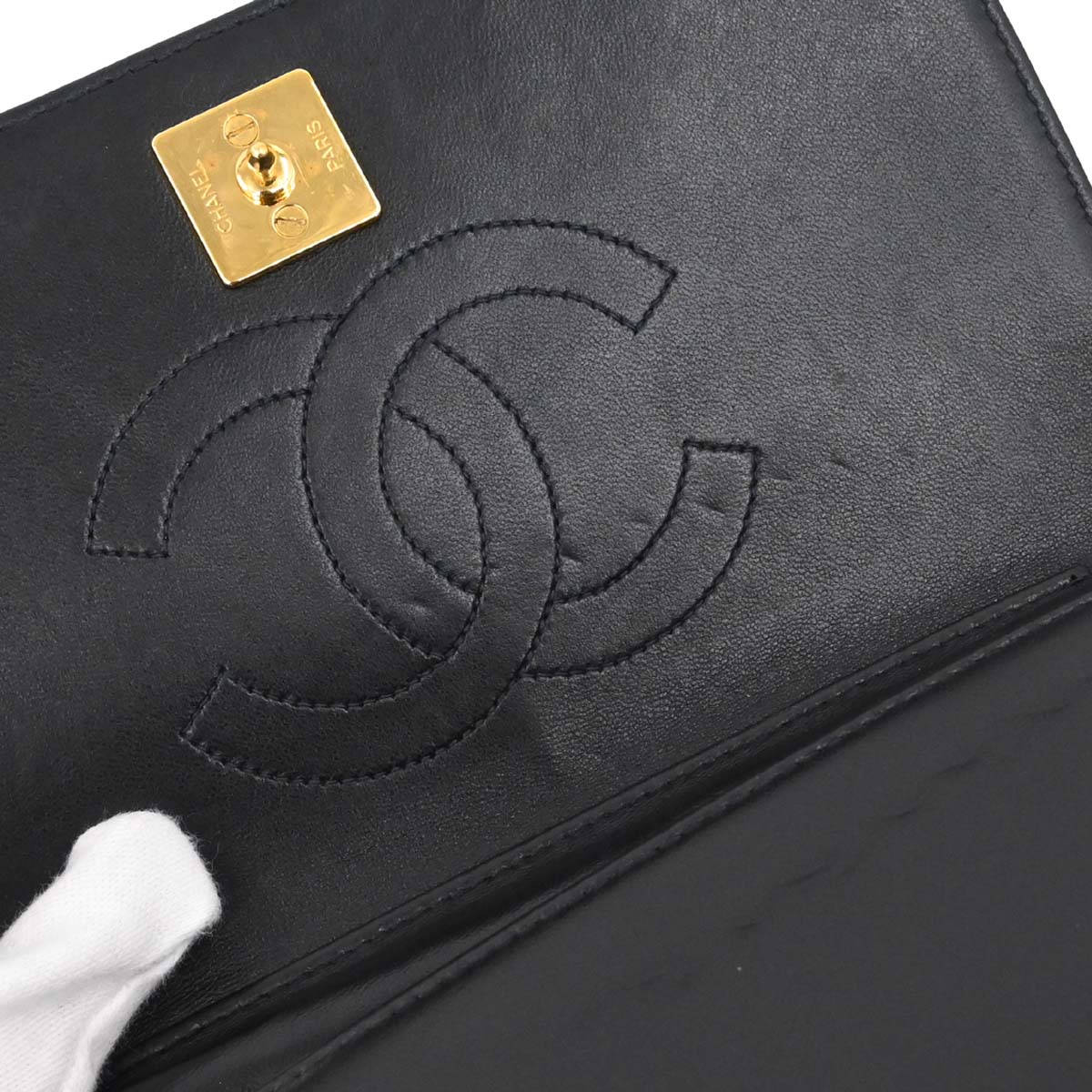 Chanel 1996-1997 Black Lambskin Pushlock Mini Full Flap Shoulder Bag