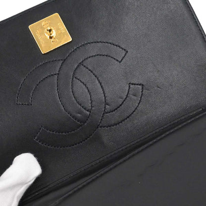 Chanel 1996-1997 Black Lambskin Pushlock Mini Full Flap Shoulder Bag