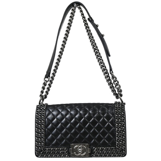 Boy Chanel Black Calfskin Medium Chain Shoulder Bag
