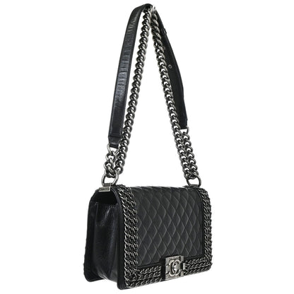 Boy Chanel 2016-2017 Black Calfskin Medium Chain Shoulder Bag