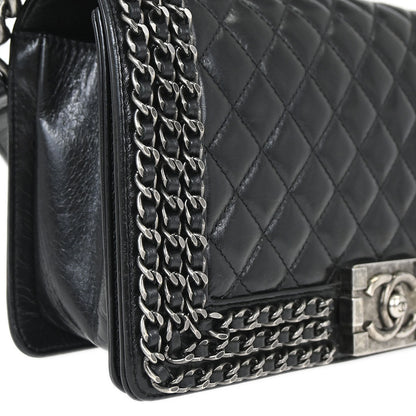 Boy Chanel 2016-2017 Black Calfskin Medium Chain Shoulder Bag