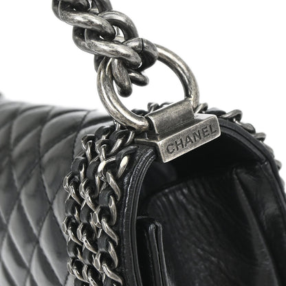 Boy Chanel 2016-2017 Black Calfskin Medium Chain Shoulder Bag