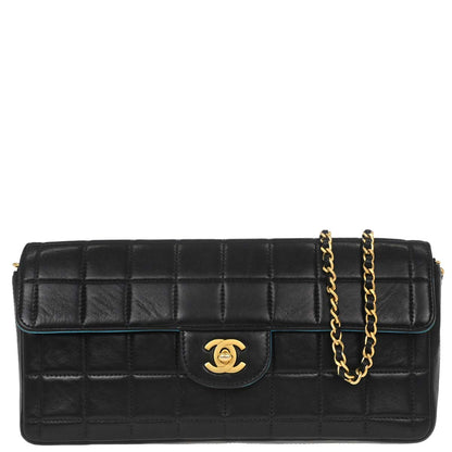Chanel 2000-2002 Black Lambskin Choco Bar East West Shoulder Bag