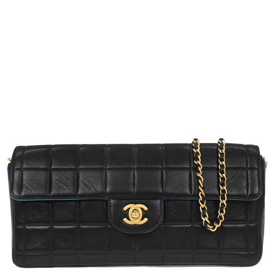 Chanel 2000-2002 Black Lambskin Choco Bar East West Shoulder Bag