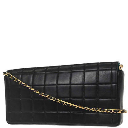 Chanel 2000-2002 Black Lambskin Choco Bar East West Shoulder Bag