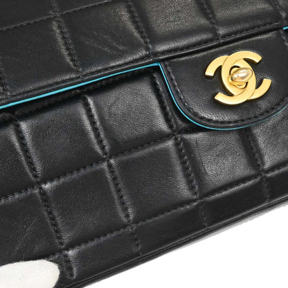 Chanel 2000-2002 Black Lambskin Choco Bar East West Shoulder Bag