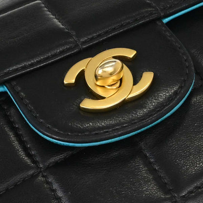 Chanel 2000-2002 Black Lambskin Choco Bar East West Shoulder Bag