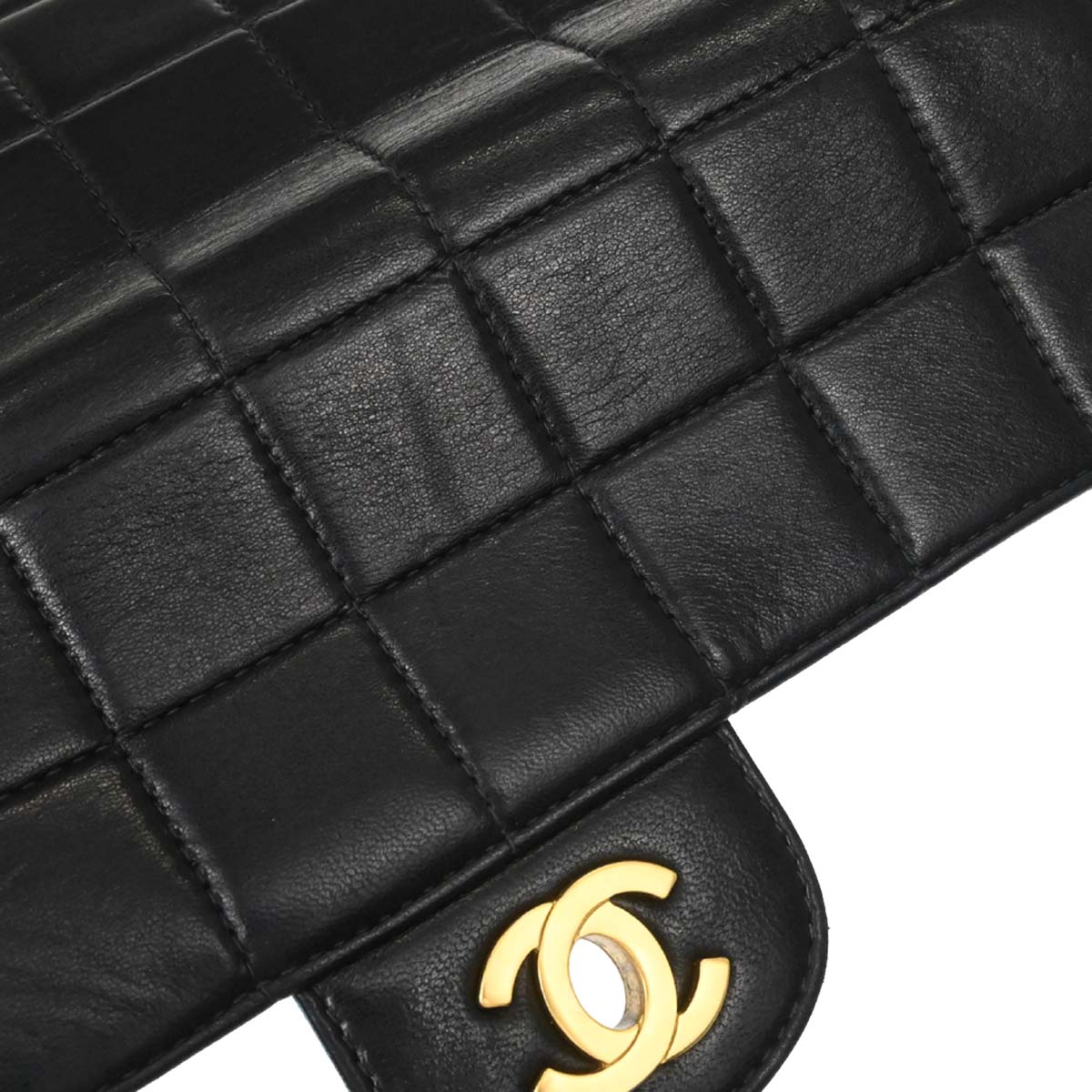 Chanel 2000-2002 Black Lambskin Choco Bar East West Shoulder Bag