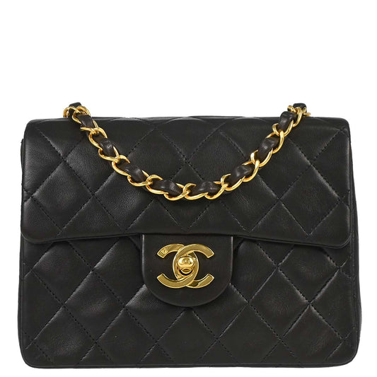 Chanel 1994-1996 Black Lambskin Mini Classic Square Flap Shoulder Bag 17