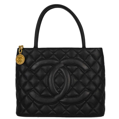 Chanel Black Caviar Skin Medallion Tote Handbag