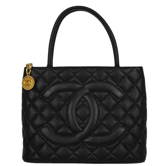 Chanel Black Caviar Skin Medallion Tote Handbag