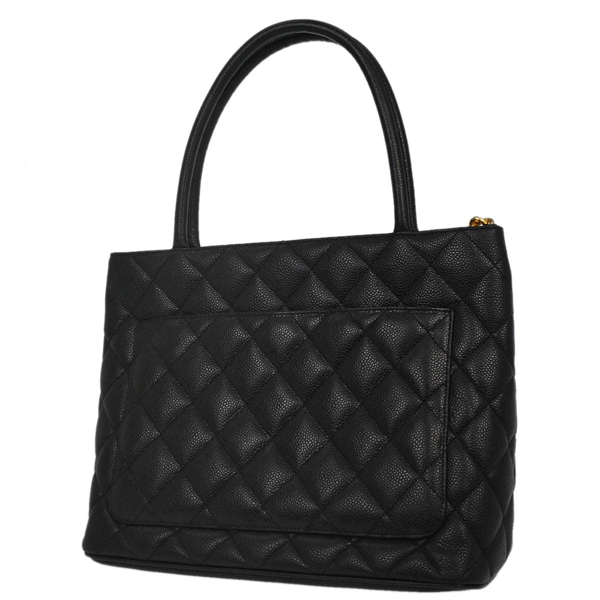 Chanel Black Caviar Skin Medallion Tote Handbag