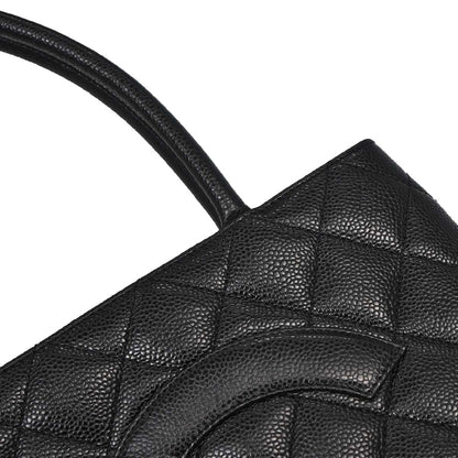 Chanel Black Caviar Skin Medallion Tote Handbag
