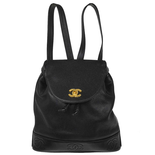 Chanel 1996-1997 Black Caviar Skin Triple CC Backpack