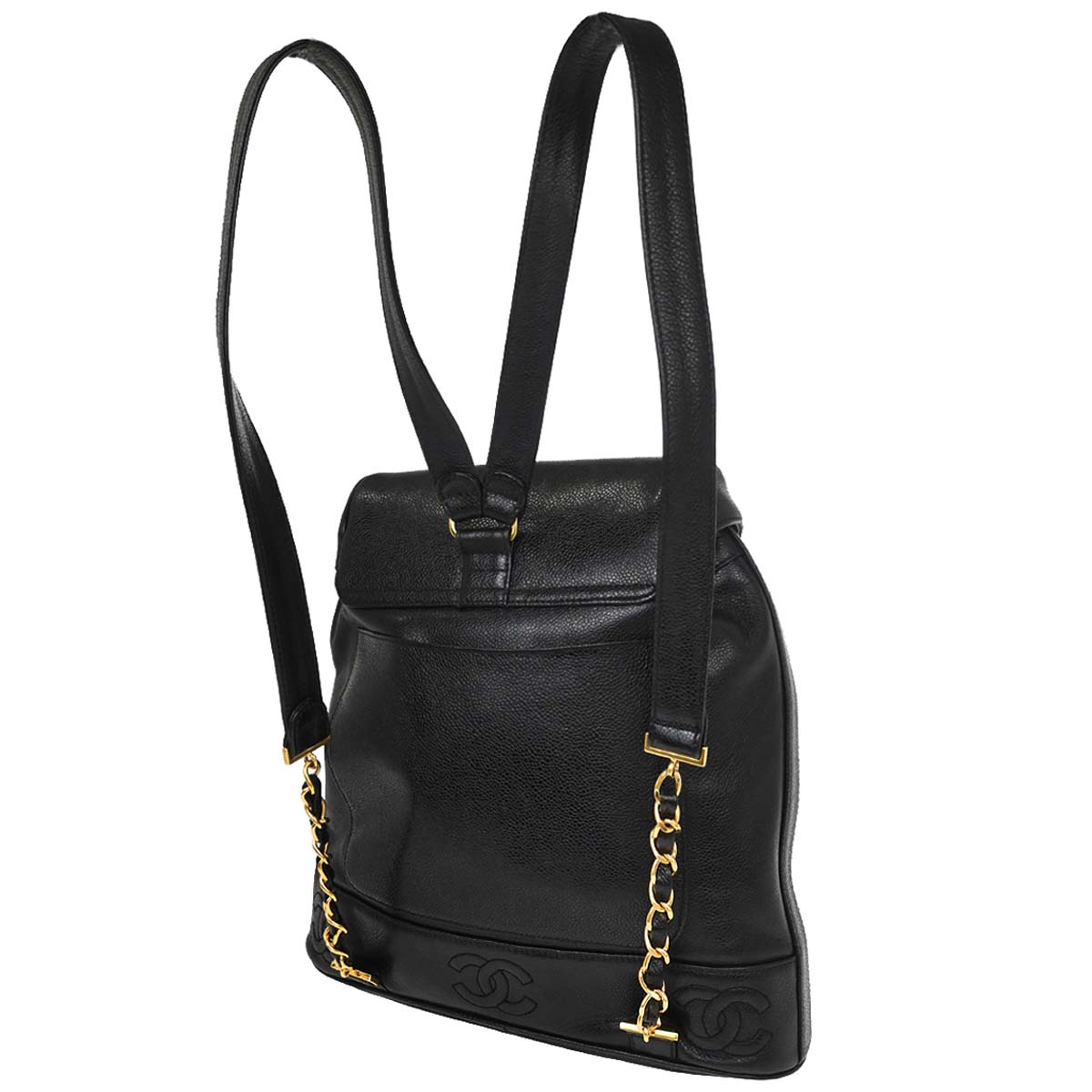 Chanel 1996-1997 Black Caviar Skin Triple CC Backpack