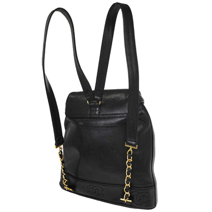 Chanel 1996-1997 Black Caviar Skin Triple CC Backpack