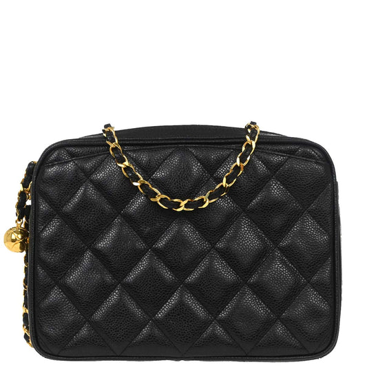 Chanel 1991-1994 Black Caviar Skin Camera Bag Small