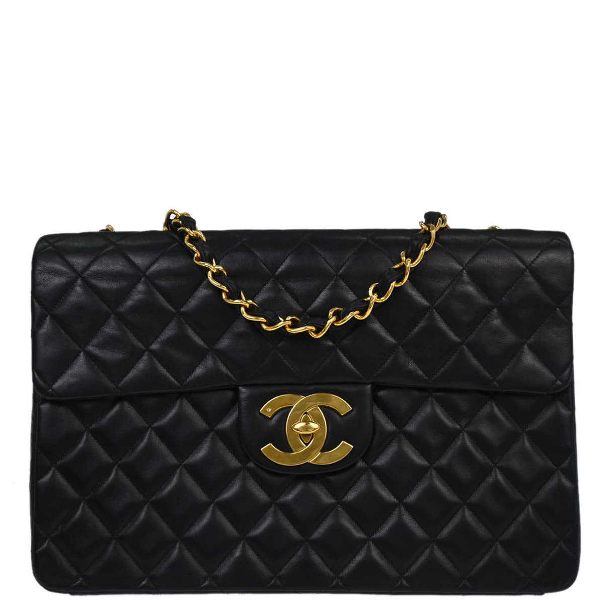 Chanel 1994-1996 Black Lambskin Maxi Classic Flap Shoulder Bag