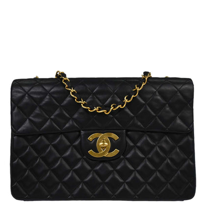 Chanel 1994-1996 Black Lambskin Maxi Classic Flap Shoulder Bag