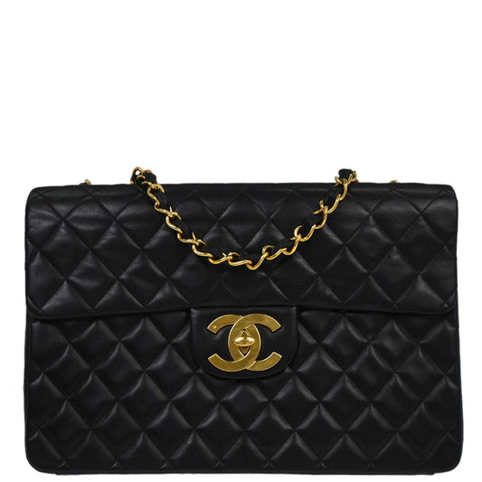Chanel 1994-1996 Black Lambskin Maxi Classic Flap Shoulder Bag