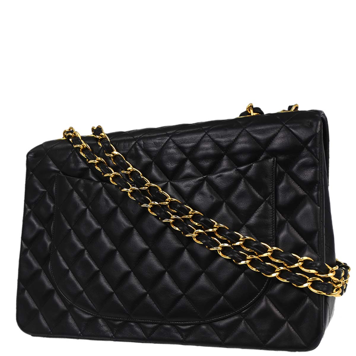 Chanel 1994-1996 Black Lambskin Maxi Classic Flap Shoulder Bag