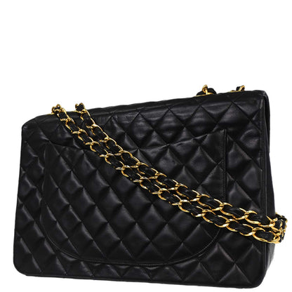 Chanel 1994-1996 Black Lambskin Maxi Classic Flap Shoulder Bag