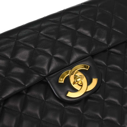 Chanel 1994-1996 Black Lambskin Maxi Classic Flap Shoulder Bag