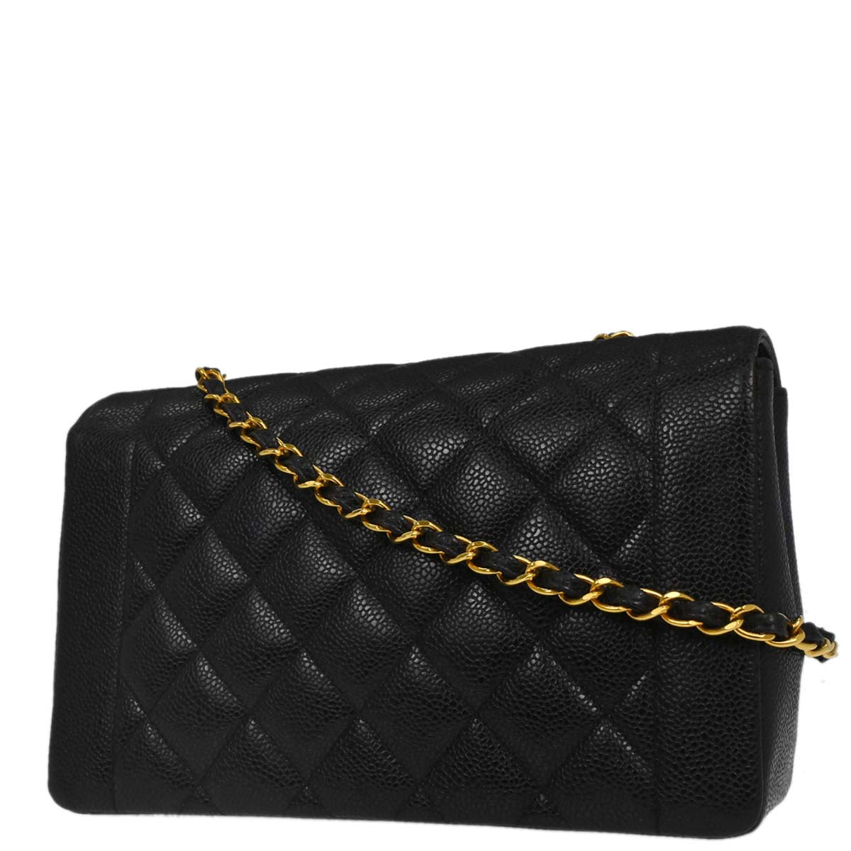 Chanel 1994-1996 Black Caviar Skin Medium Diana Shoulder Bag