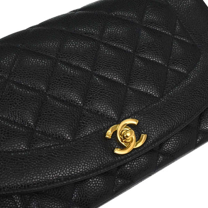 Chanel 1994-1996 Black Caviar Skin Medium Diana Shoulder Bag