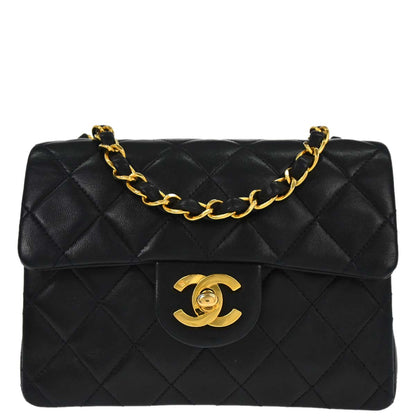 Chanel 1994-1996 Black Lambskin Mini Classic Square Flap Shoulder Bag 17
