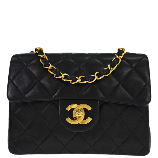 Chanel 1994-1996 Black Lambskin Mini Classic Square Flap Shoulder Bag 17