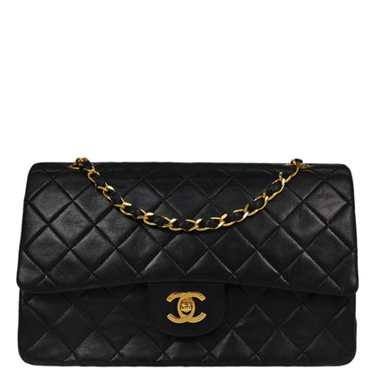 Chanel 1986-1988 Black Lambskin Medium Classic Double Flap Shoulder Bag