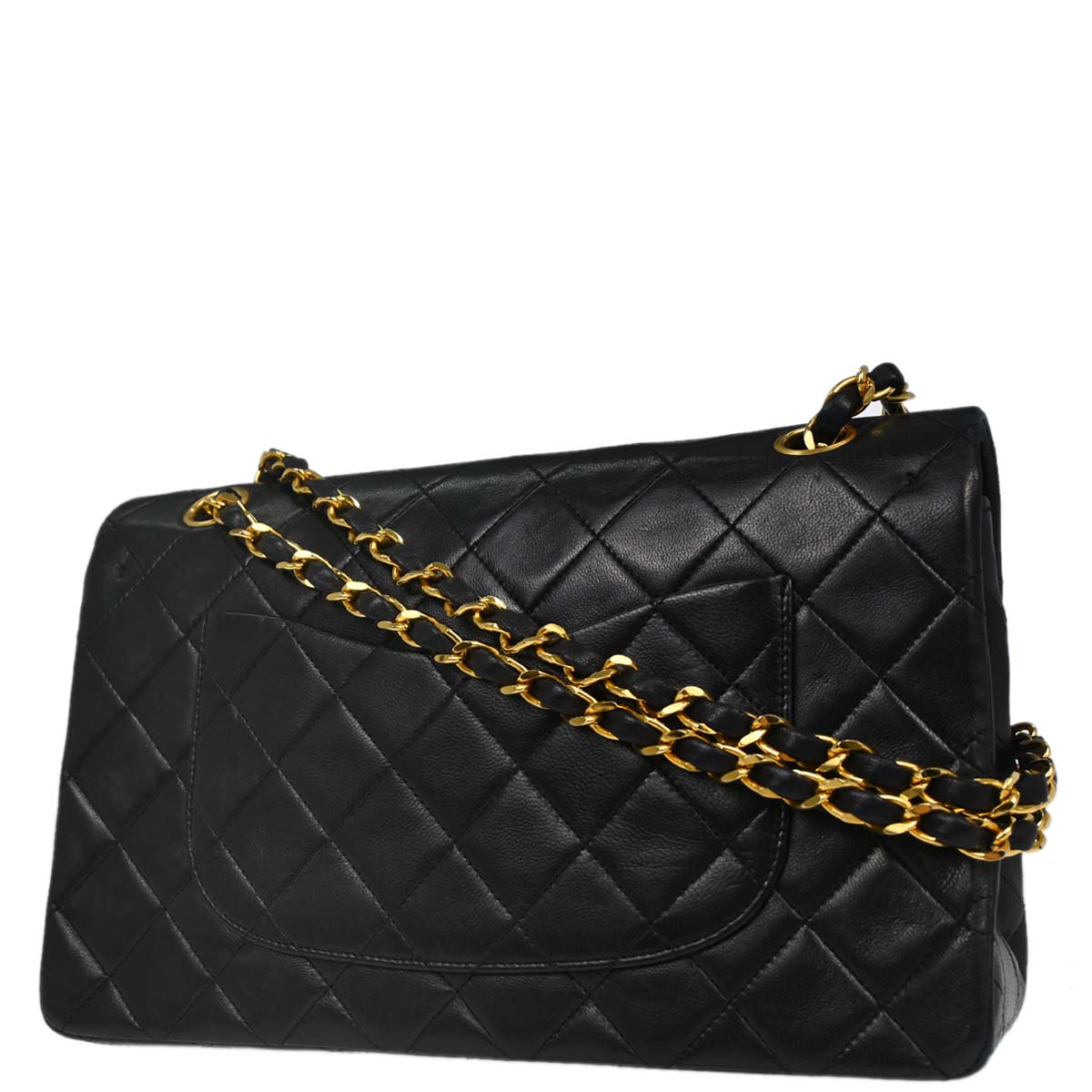 Chanel 1986-1988 Black Lambskin Medium Classic Double Flap Shoulder Bag