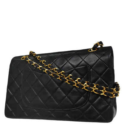 Chanel 1986-1988 Black Lambskin Medium Classic Double Flap Shoulder Bag