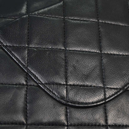 Chanel 1986-1988 Black Lambskin Medium Classic Double Flap Shoulder Bag
