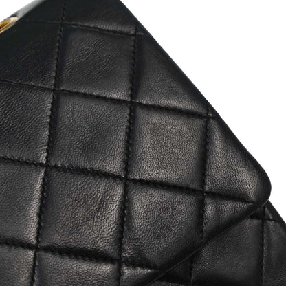 Chanel 1986-1988 Black Lambskin Medium Classic Double Flap Shoulder Bag